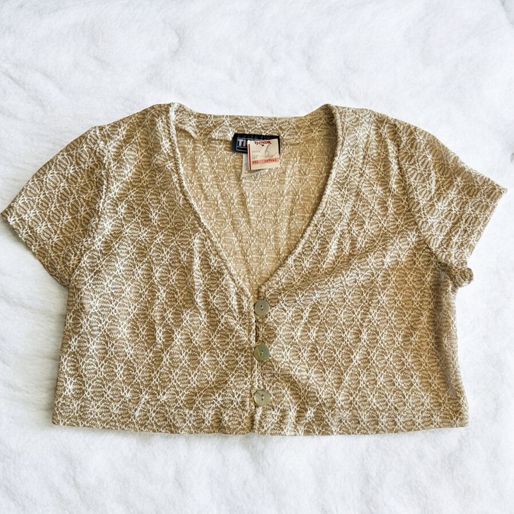 Vtg Y2K 90s Shrug Cardigan Women’s 9/10/ Large Tan White Boho Knit Festival NWT
